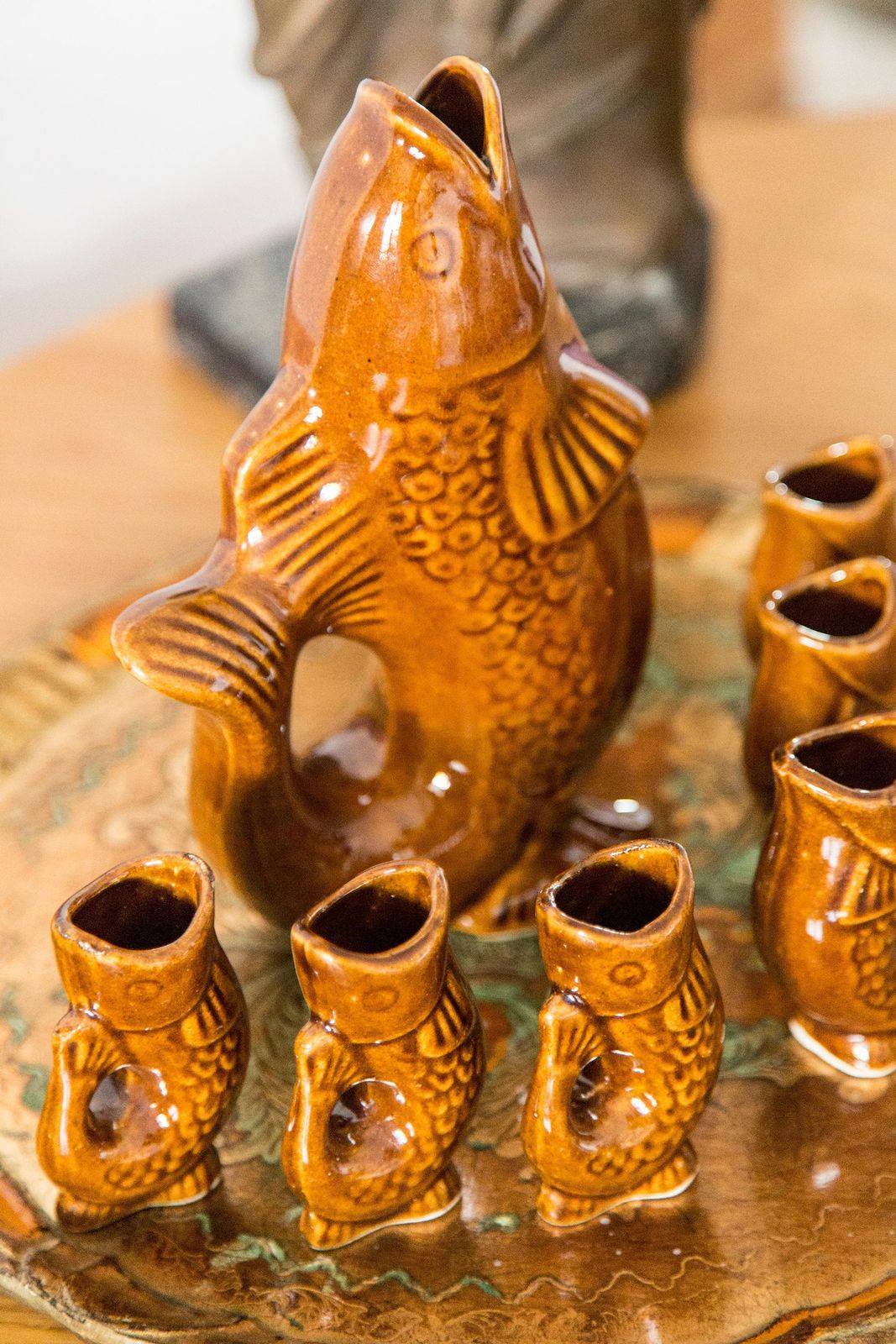 Brown Fish Glass Decanter And Glasses, 20th Century, Europe, 1960s photo 340.0