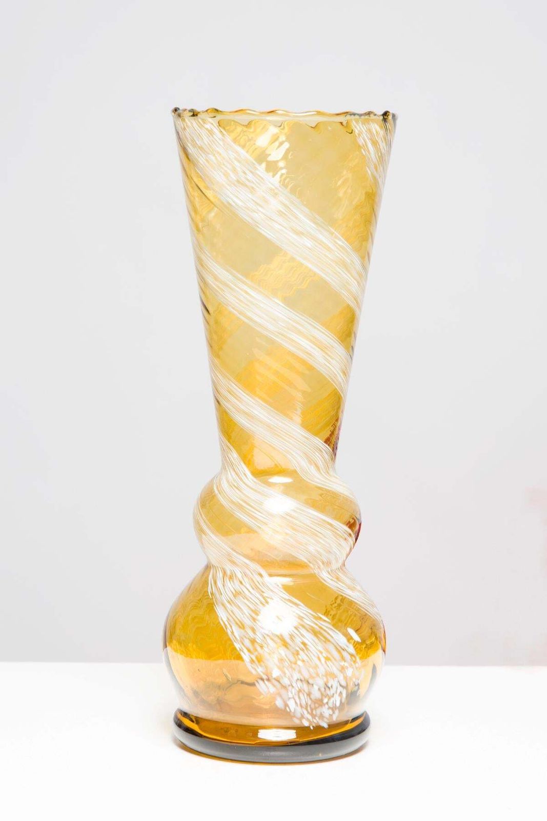 Mid Century Artistic Glass Yellow Vase, Tarnowiec, Sulczan, Europe, 1970s photo vinterior