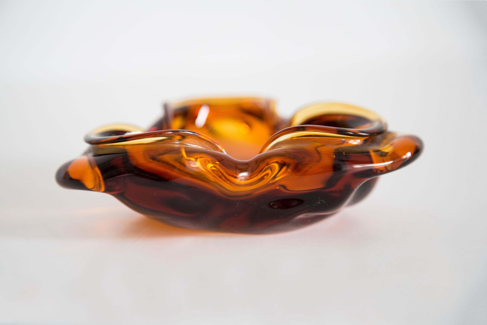 Mid Century Crystal Orange Artistic Glass Ashtray Bowl, Italy, 1970s photo vintage