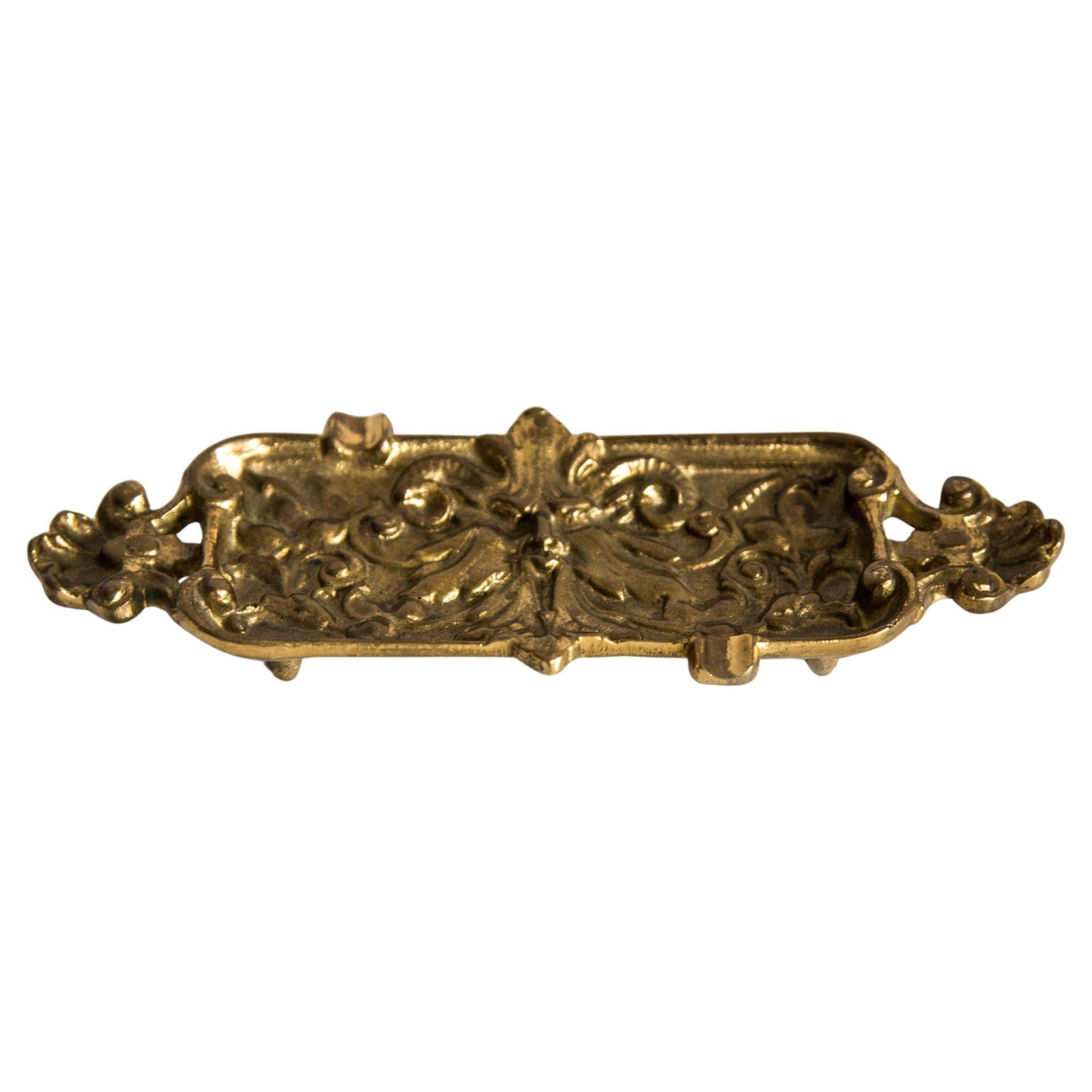 Mid Century Brass Metal Small Plate Bowl Ashtray, Gold Flowers, Italy, 1970s