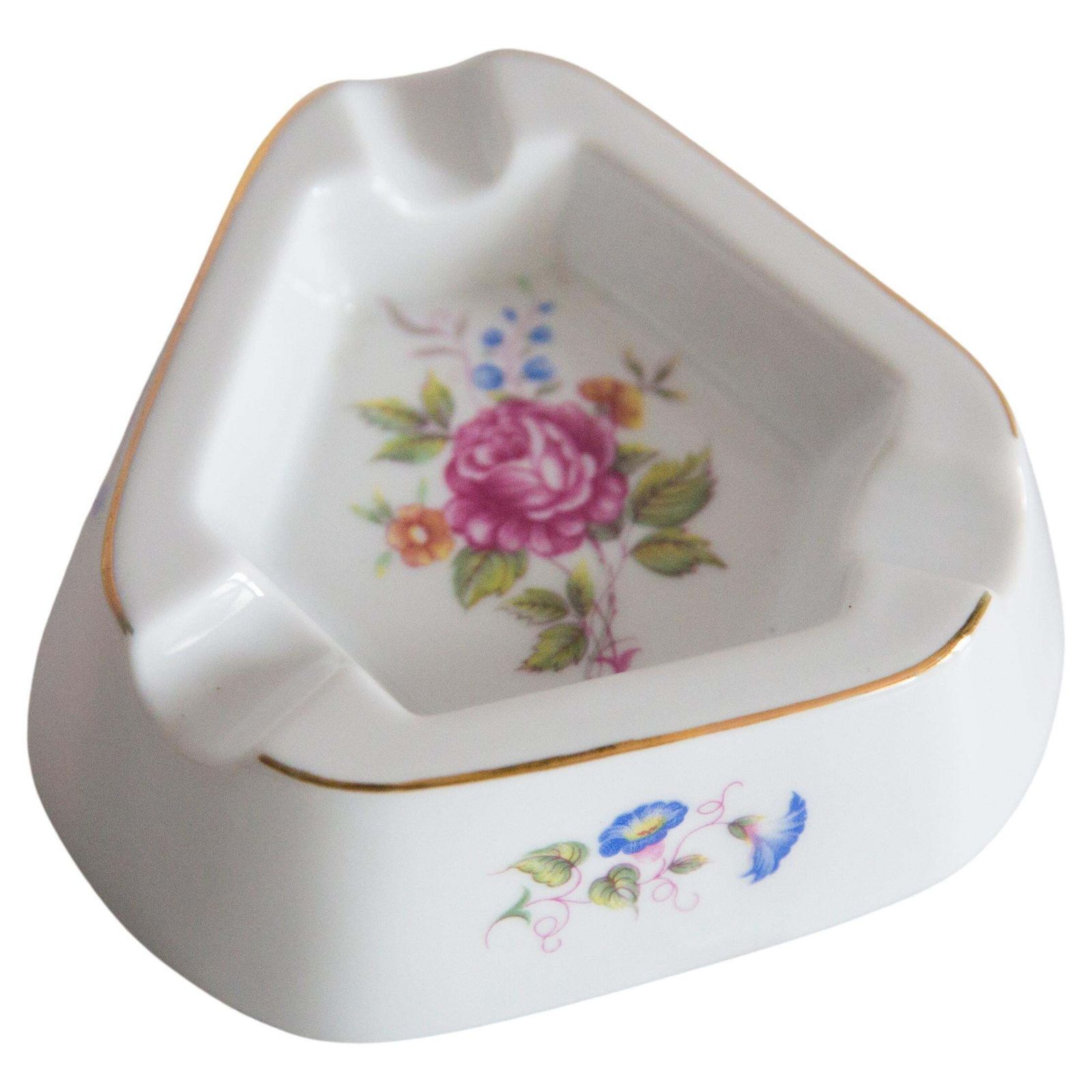 Midcentury Porcelain Flowers Roses Ashtray, Europe, 1970s