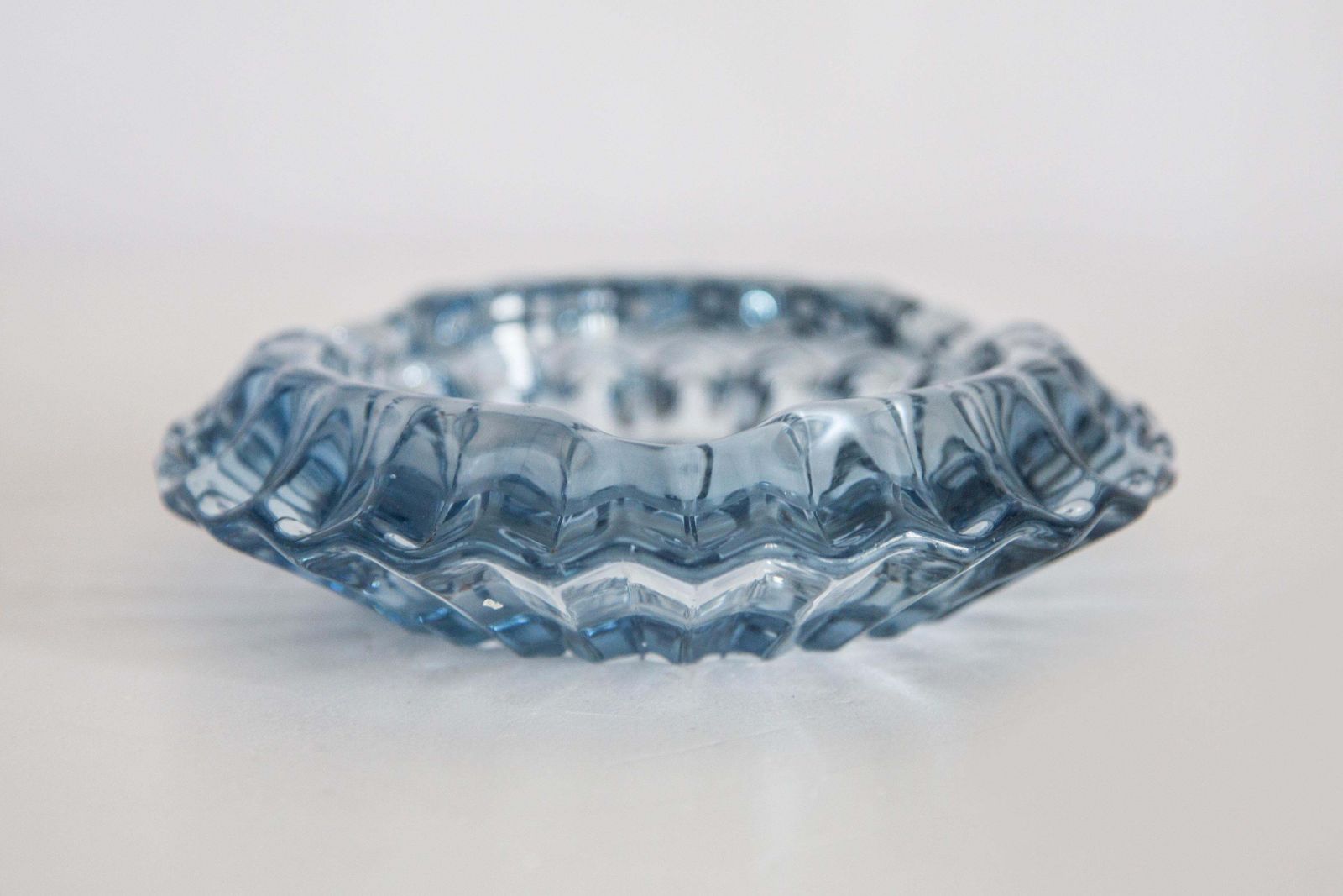 Mid Century Light Blue Crystal Glass Ashtray, Italy, 1970s photo vintage