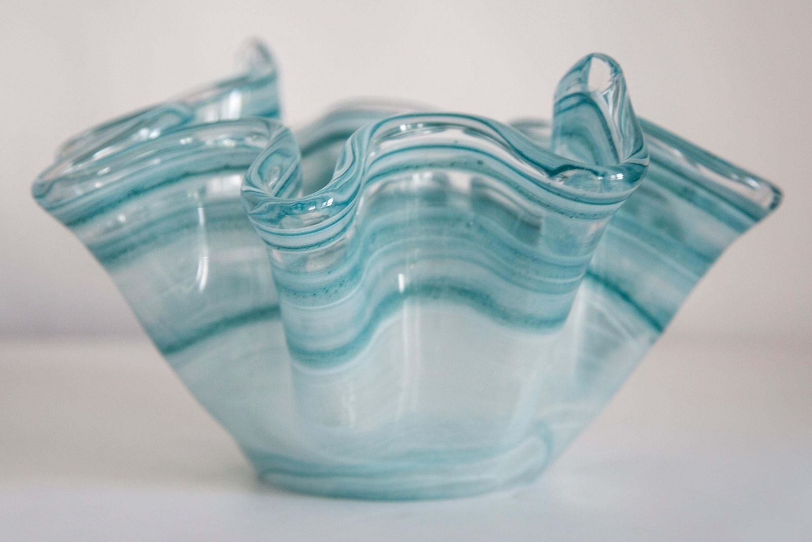 Mid Century Style Murano Glass Big Acqua Blue Green Bowl, Italy, 2000s photo for sale