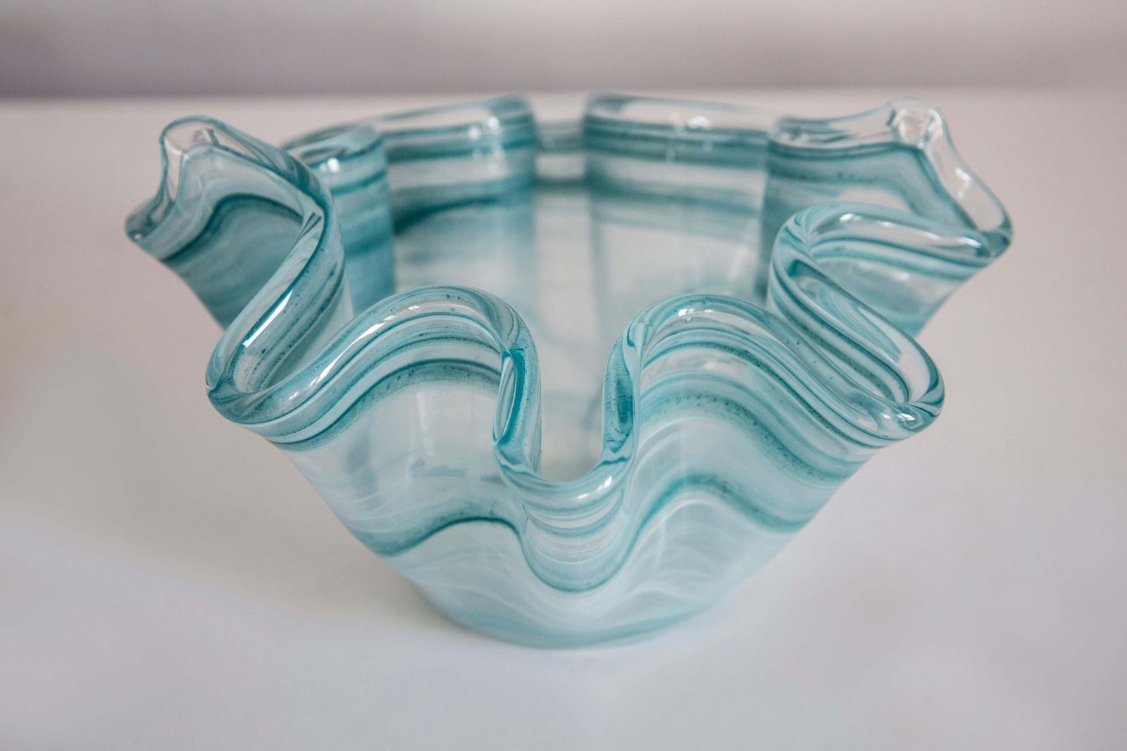 Mid Century Style Murano Glass Big Acqua Blue Green Bowl, Italy, 2000s photo 196.0