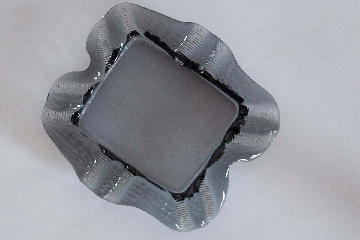 Mid Century Crystal Gray Glass Ashtray Bowl, Italy, 1970s photo vintage
