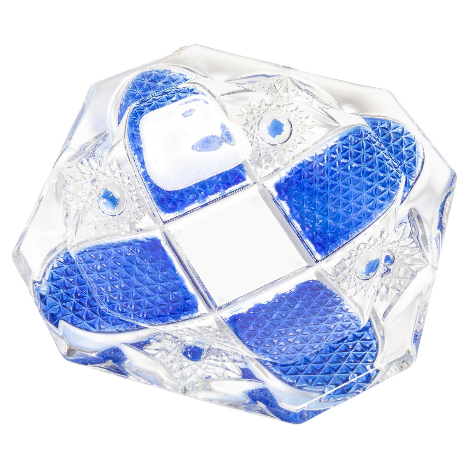 Mid Century Blue And Transparent Glass Bowl Ashtray Element, Italy, 1970s