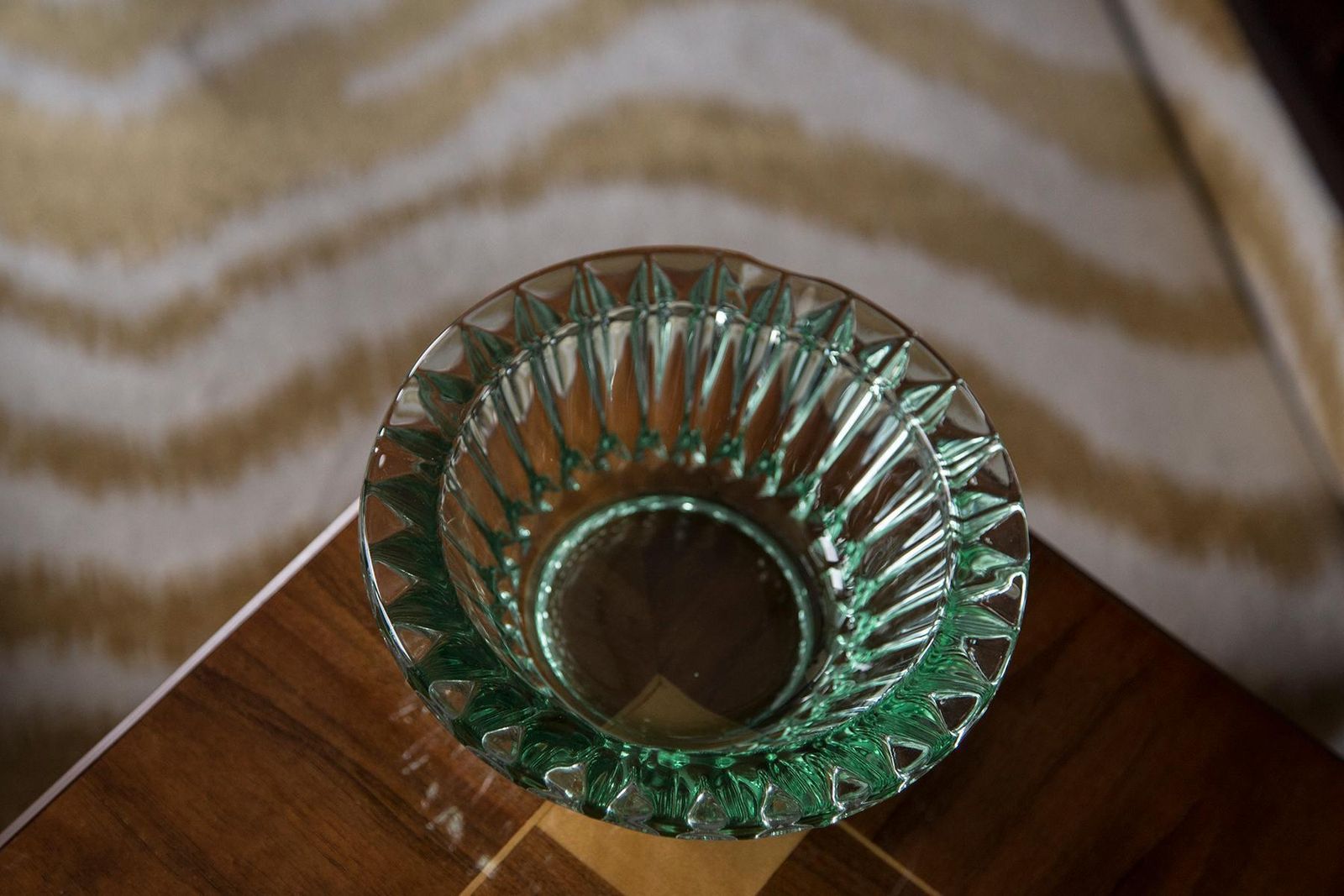 Mid Century Crystal Green Glass Ashtray Bowl, Italy, 1970s photo 77.0