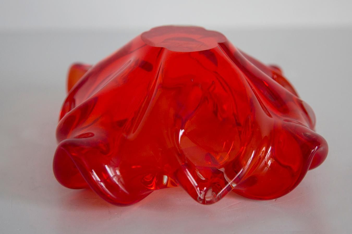 Mid Century Red Artistic Glass Bowl Ashtray, Italy, 1970s photo vintage