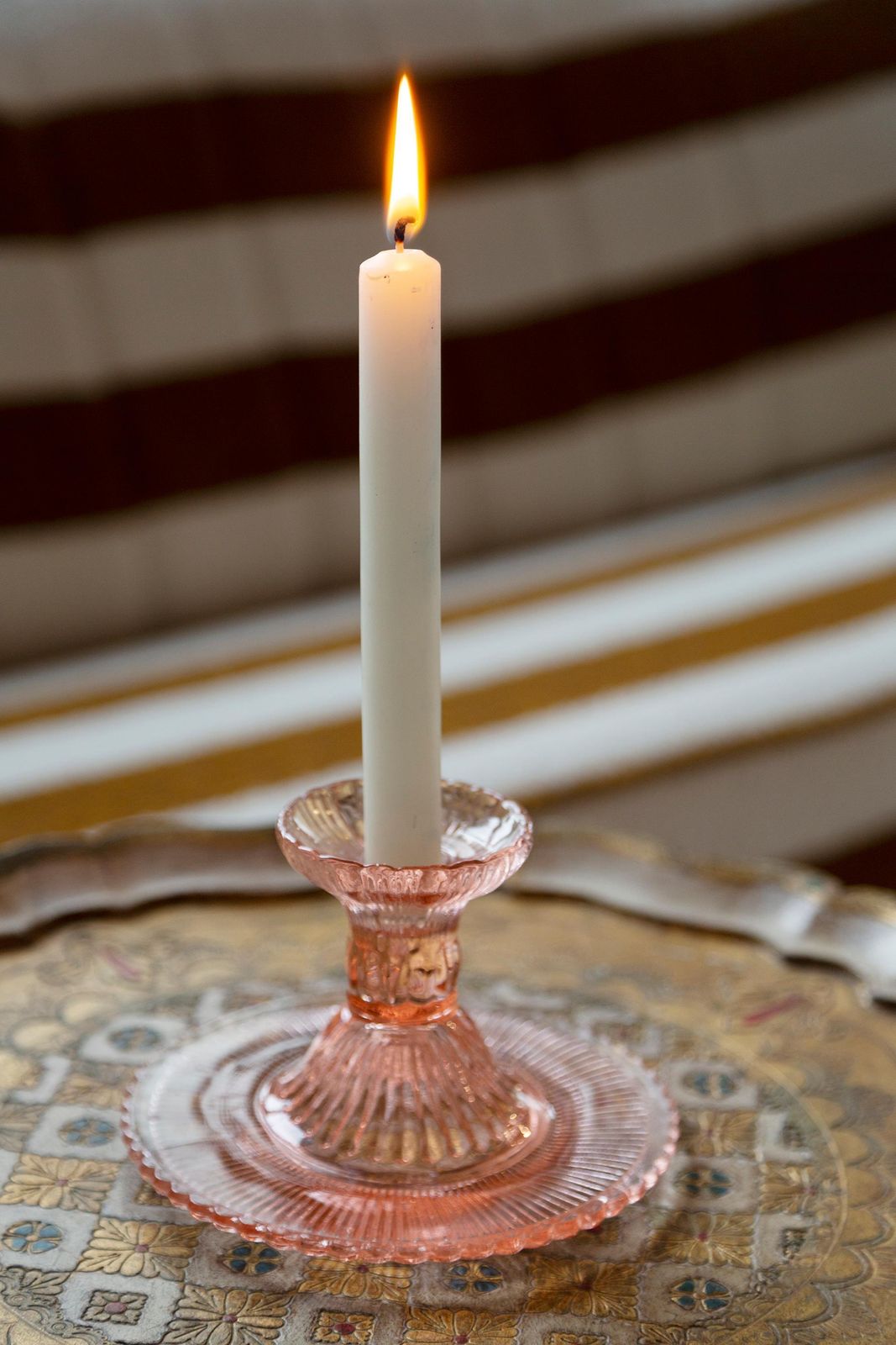 Mid Century Light Rose Glass Candlestick, Europe, 1960s photo for sale