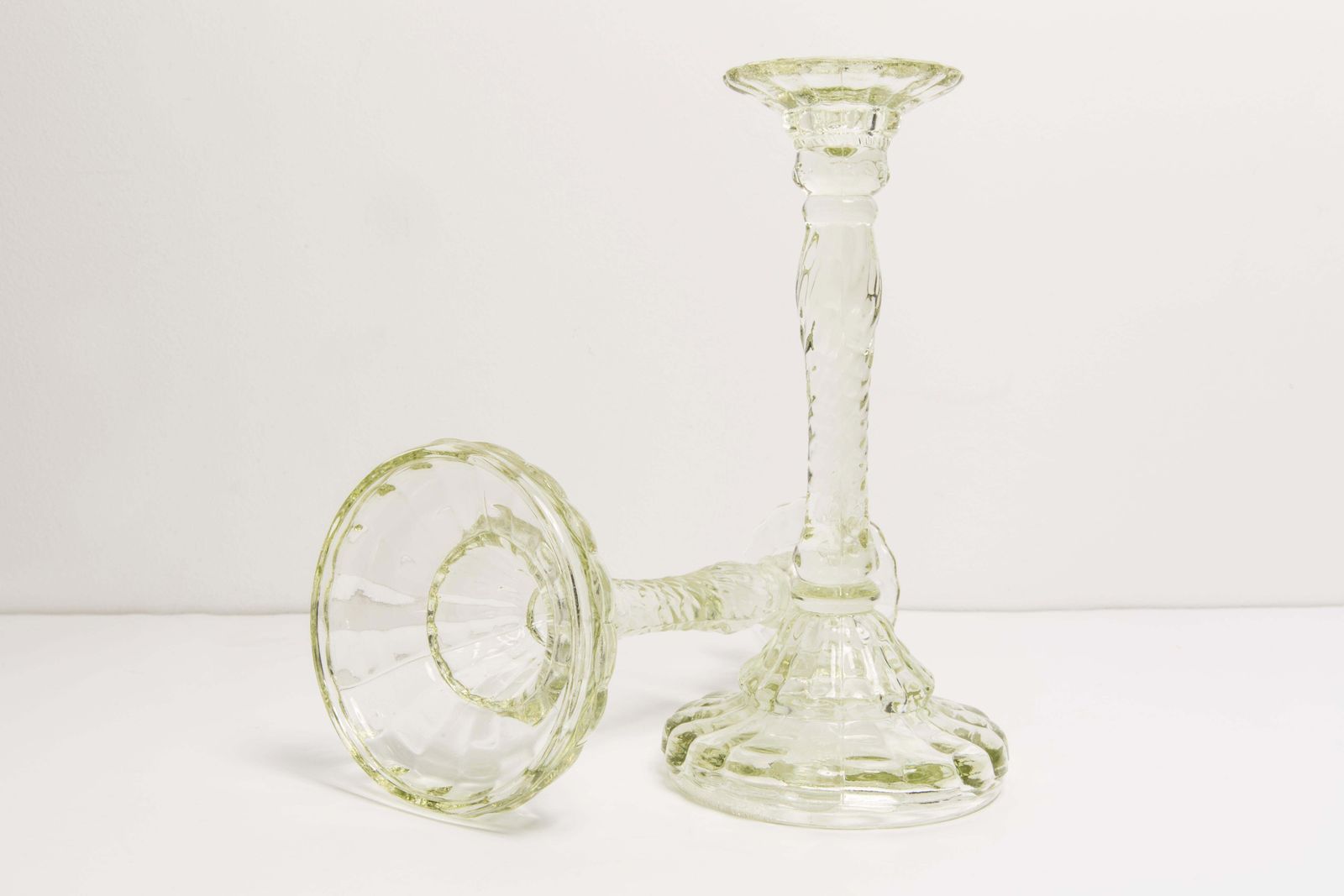Set Of Two Mid Century Light Green Glass Candlesticks, Europe, 1960s photo buy