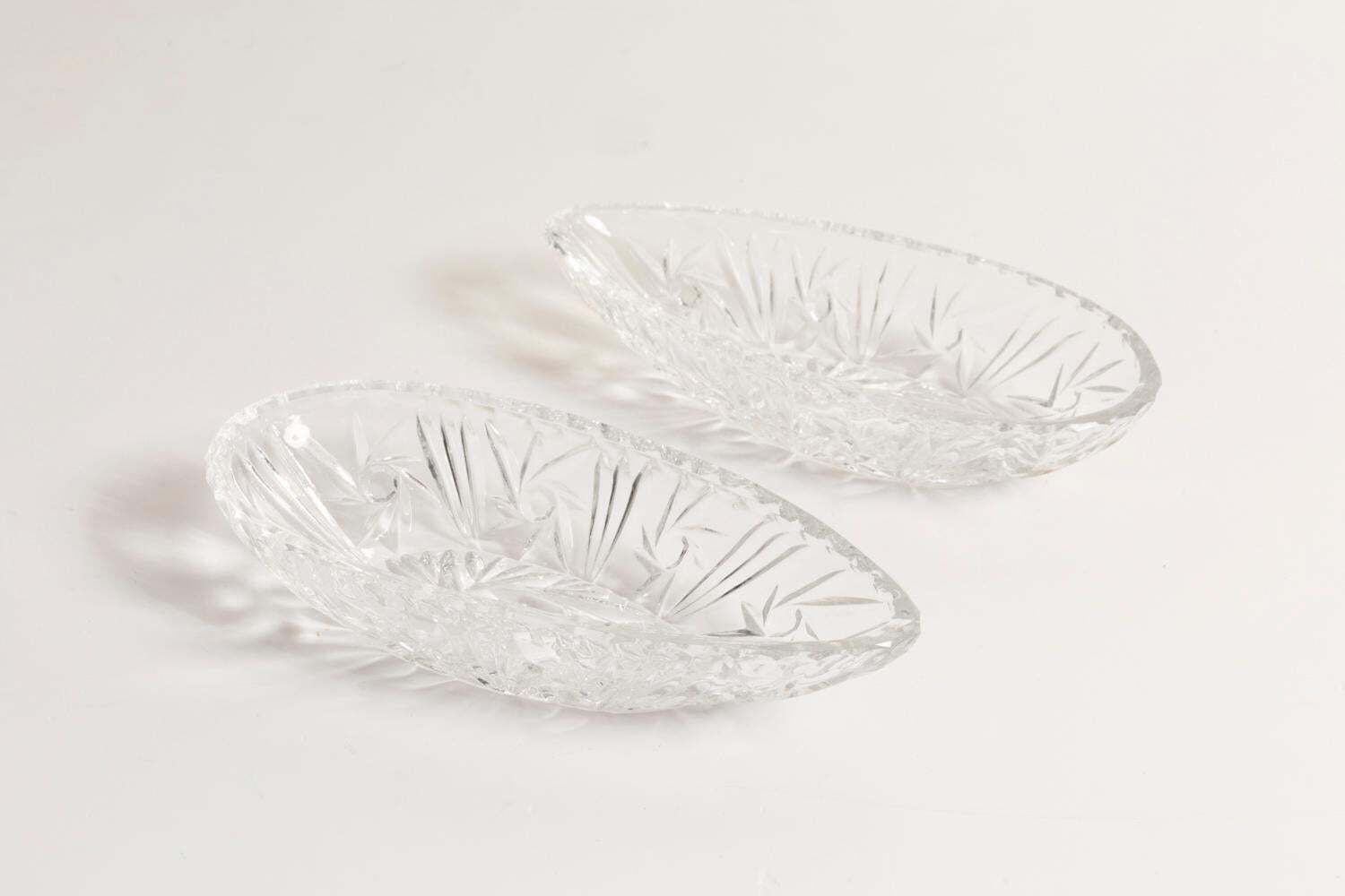 Set Of Two Midcentury Transparent Crystal Glass Bowls, France, 1970s photo buy