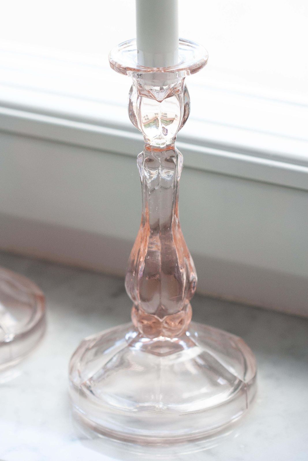 Set Of Two Mid Century Light Rose Pink Glass Candlesticks, Europe, 1960s photo 128.0