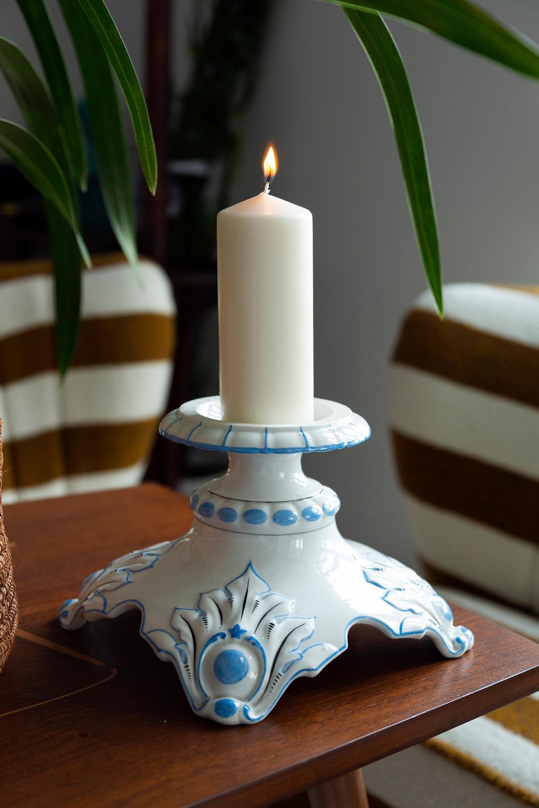 20th Century Ceramic White And Blue Candlestick, France, 1960s photo furniture