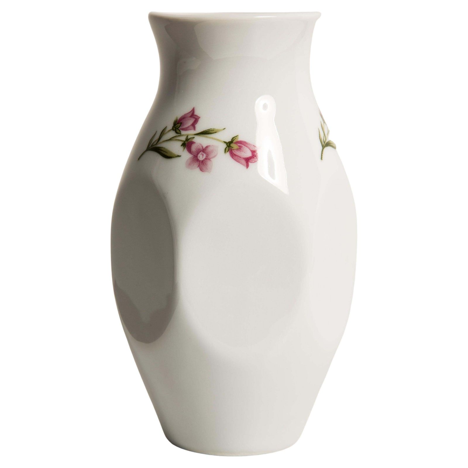 Midcentury Porcelain White Mini Vase With Roses, Hand Painted, Europe, 1960s