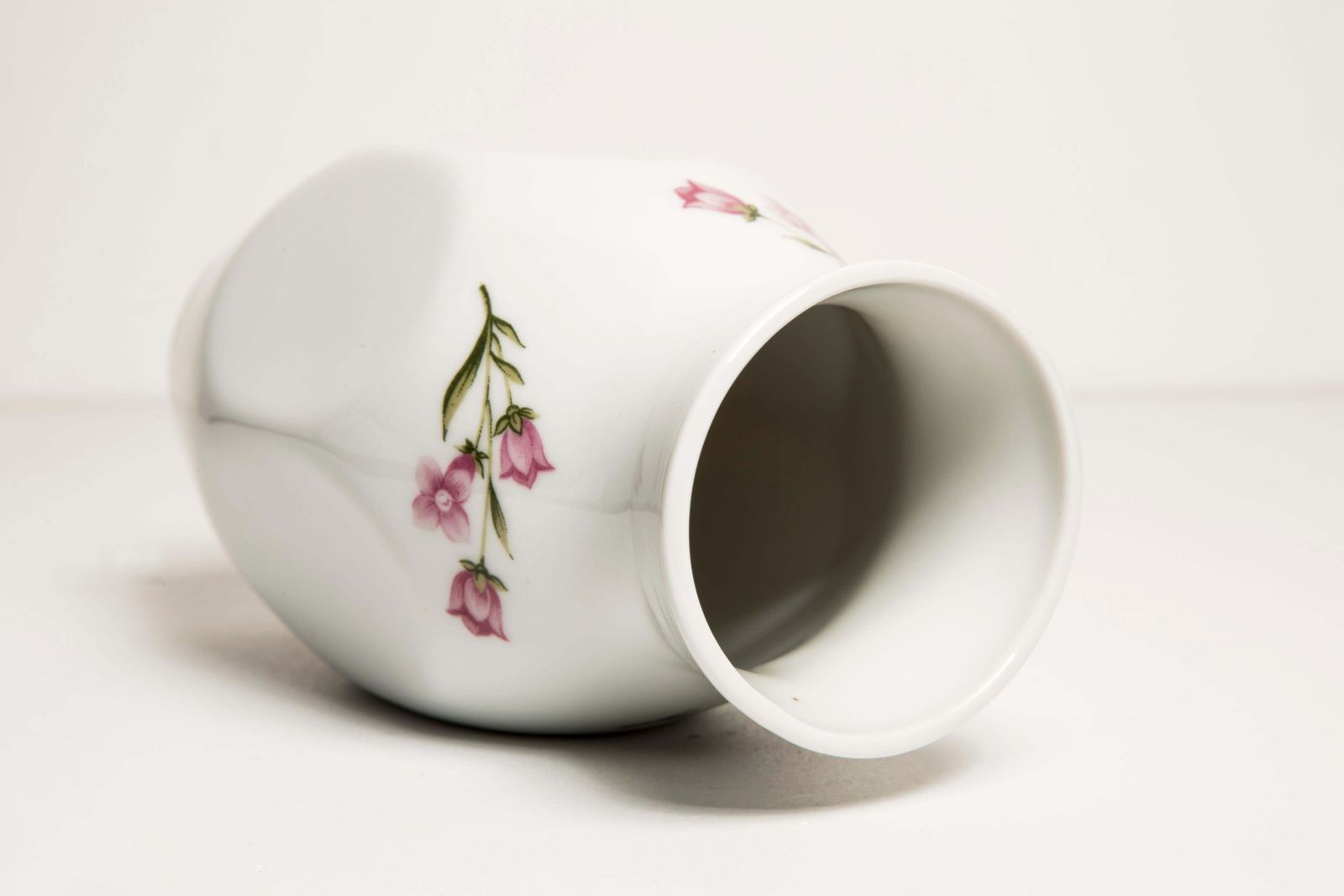 photo furniture Midcentury Porcelain White Mini Vase With Roses, Hand Painted, Europe, 1960s