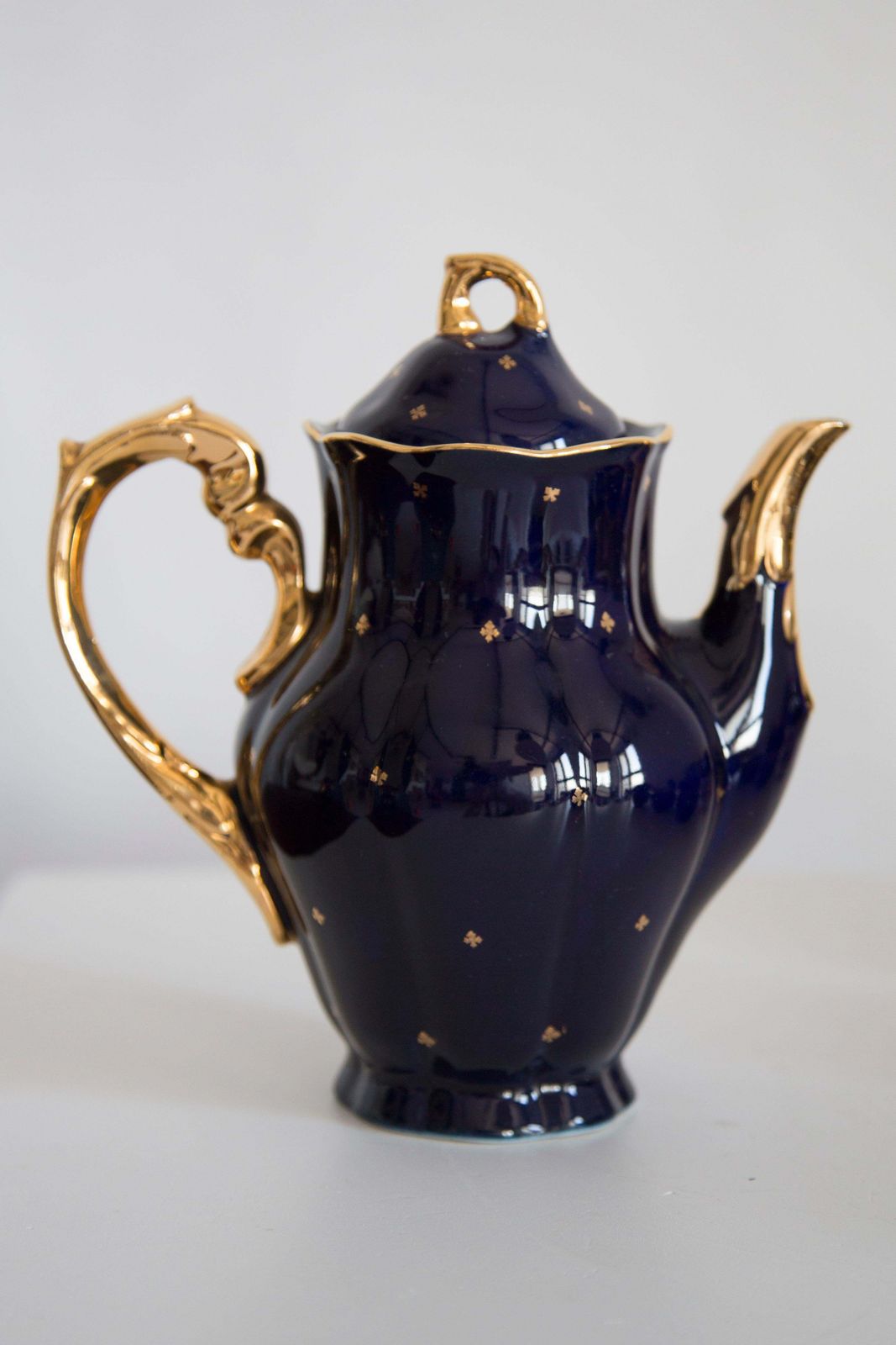 Midcentury Porcelain Navy Blue Tea Coffee Service Jug And Cups, Poland, 1960 photo Home Decor