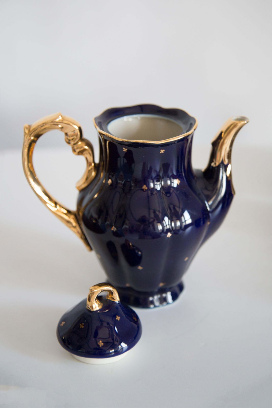 Midcentury Porcelain Navy Blue Tea Coffee Service Jug And Cups, Poland, 1960 photo 212.0