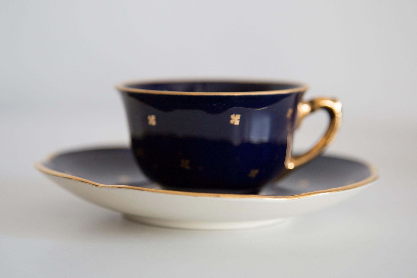 Midcentury Porcelain Navy Blue Tea Coffee Service Jug And Cups, Poland, 1960 photo buy