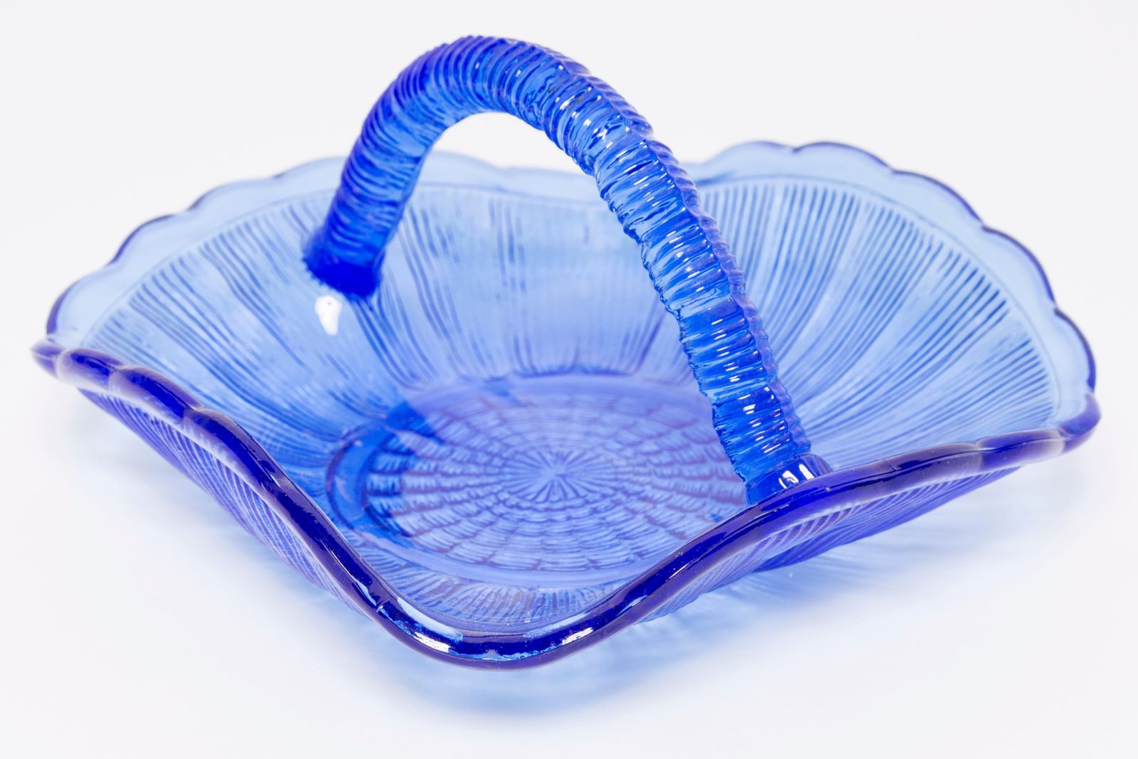Vintage Blue Decorative Glass Basket Bowl, Drost, Europe, 1960s photo for sale