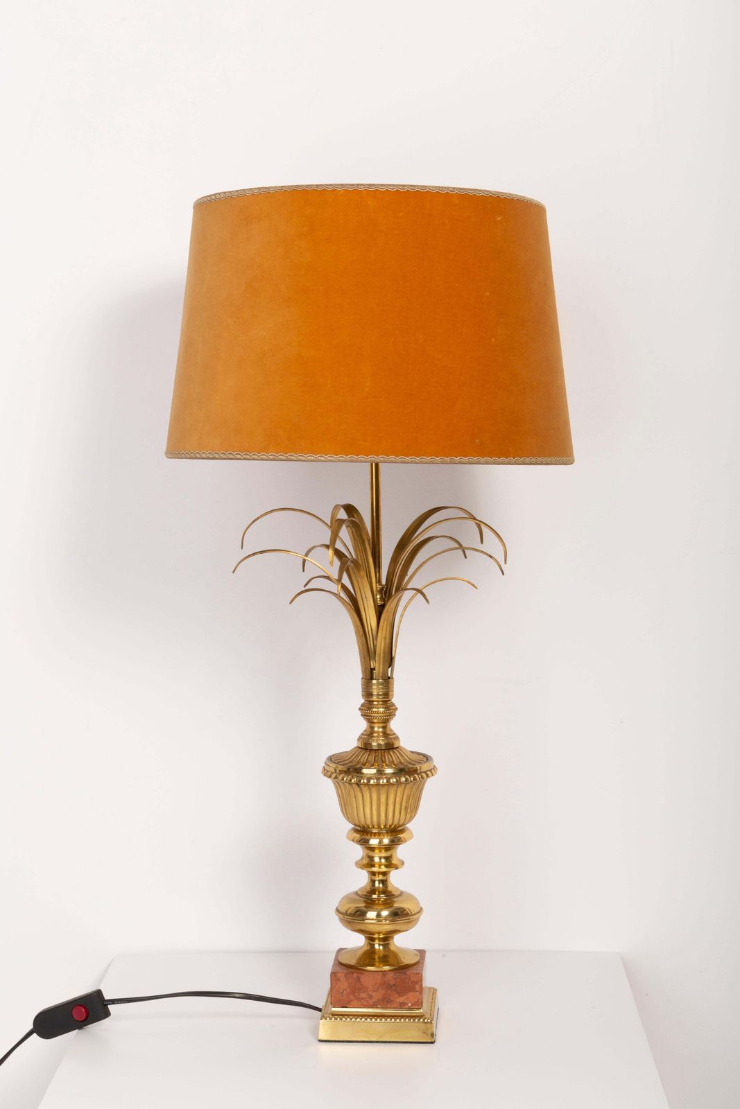 Mid Century Table Hollywood Regency Orange Lamp, Velvet, France, 1960s photo furniture