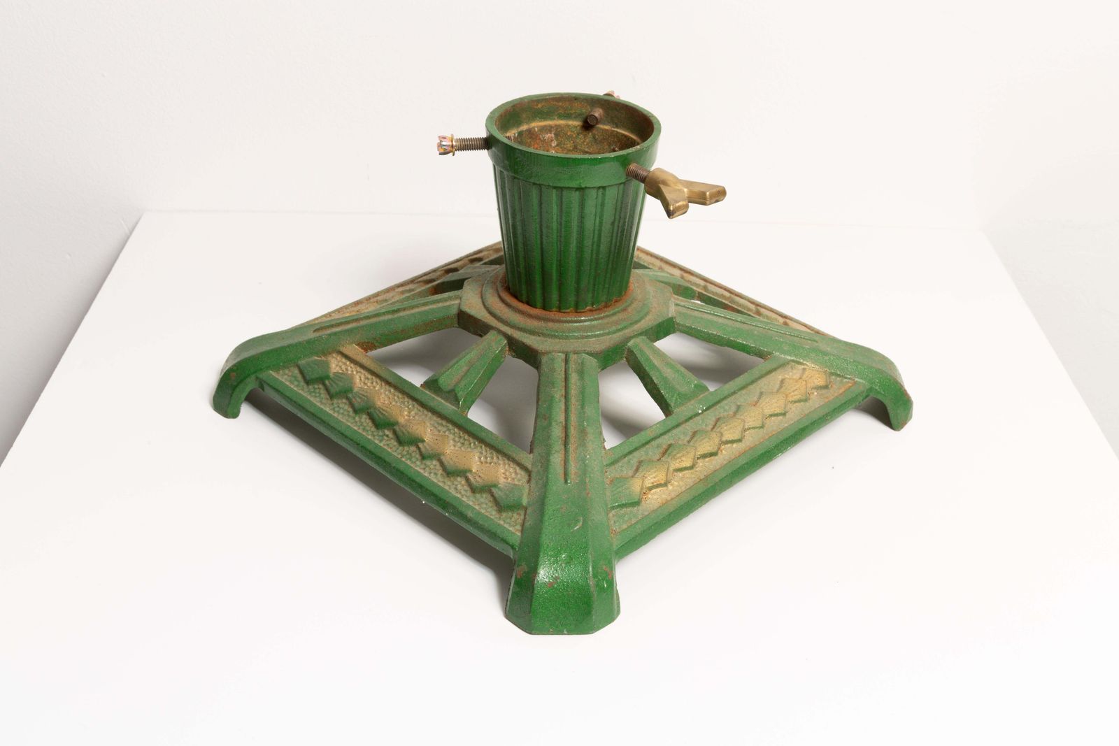Green Handcrafted Cast Iron Art Deco Stand For Christmas Tree, Europe, 1960s photo 213.0