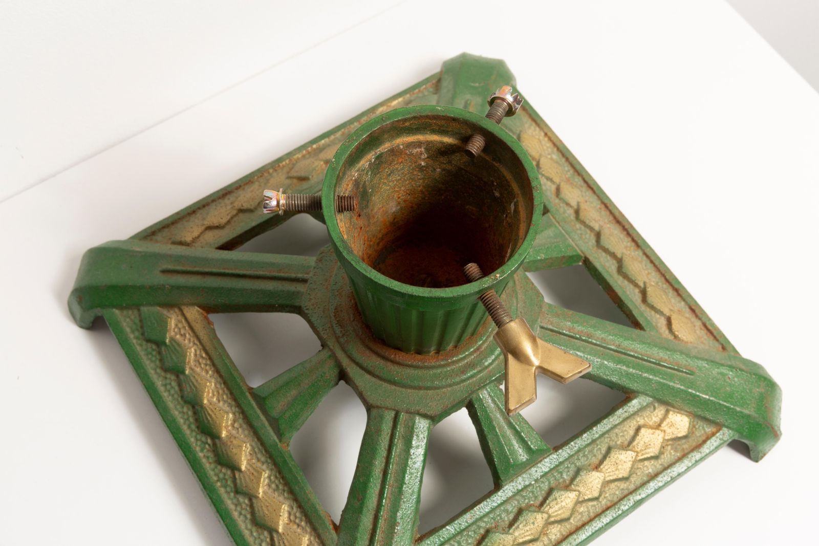 Green Handcrafted Cast Iron Art Deco Stand For Christmas Tree, Europe, 1960s photo buy