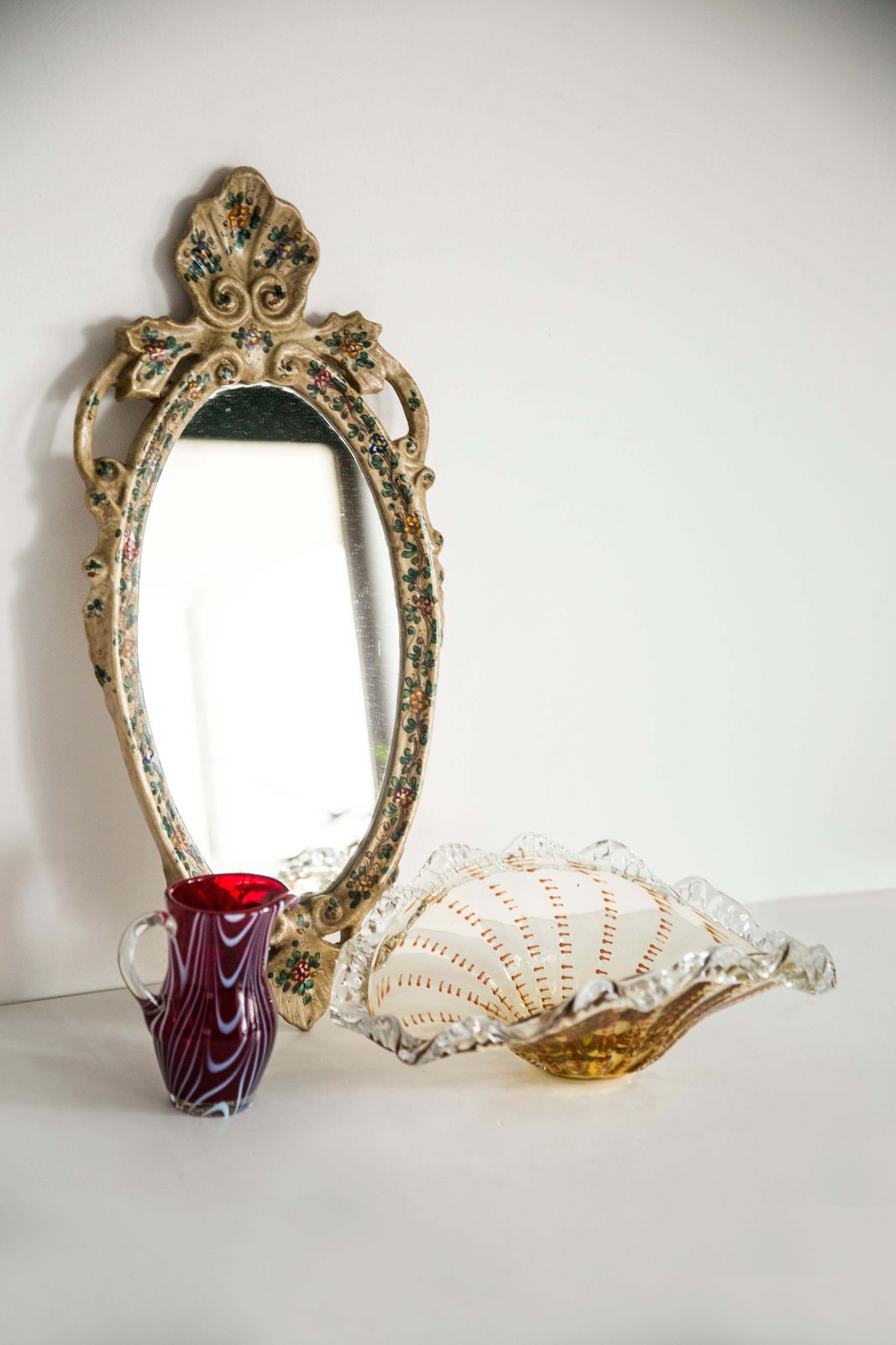 Mid Century Modern Light Mirror With Flowers, Gypsum, Italy, 1960s photo furniture