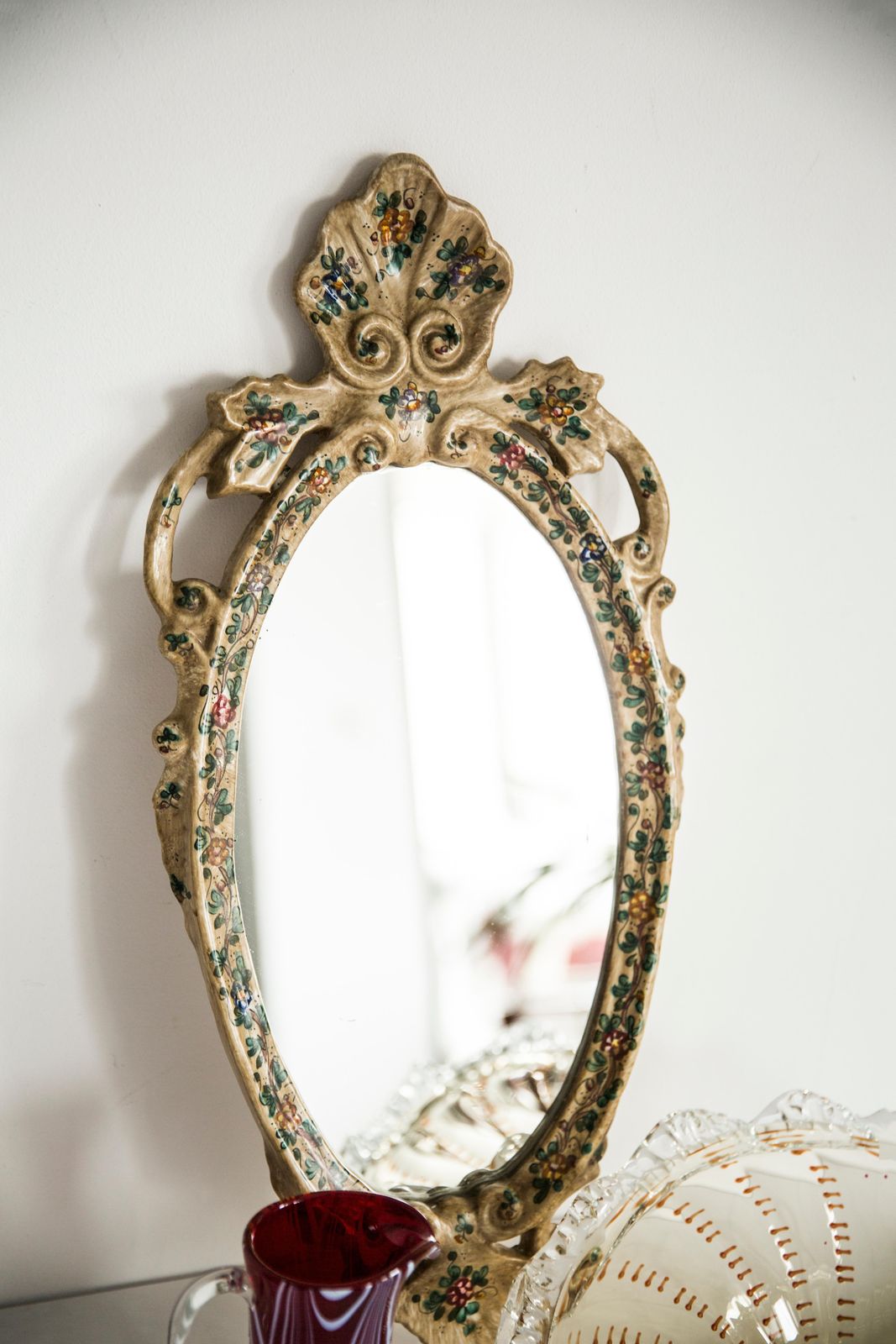 Mid Century Modern Light Mirror With Flowers, Gypsum, Italy, 1960s photo Home Decor