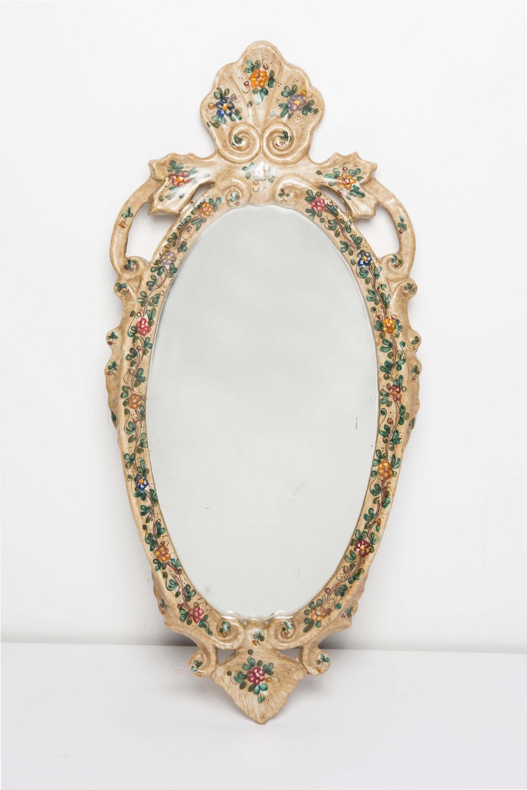 Mid Century Modern Light Mirror With Flowers, Gypsum, Italy, 1960s photo vinterior