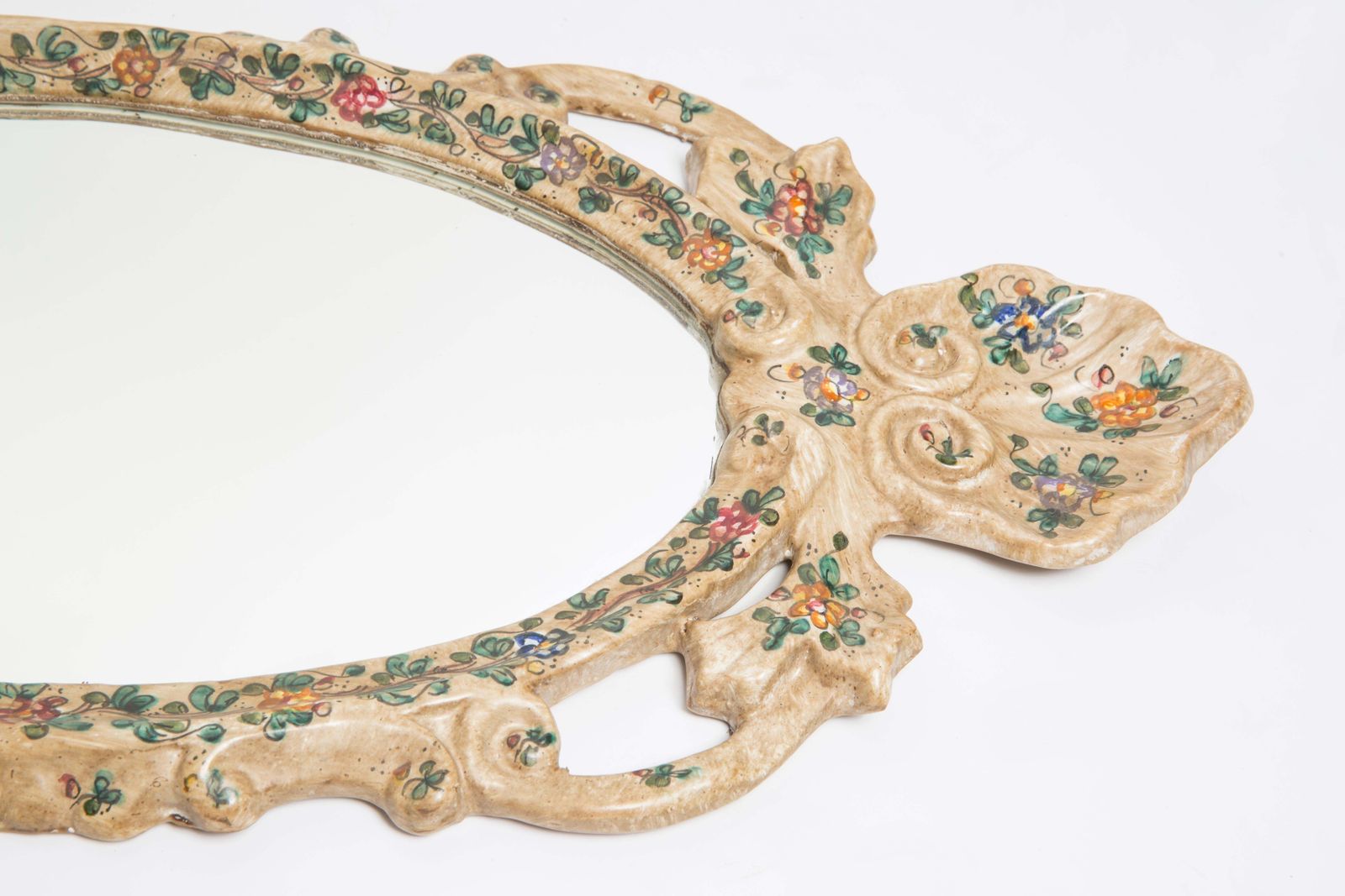 photo furniture Mid Century Modern Light Mirror With Flowers, Gypsum, Italy, 1960s
