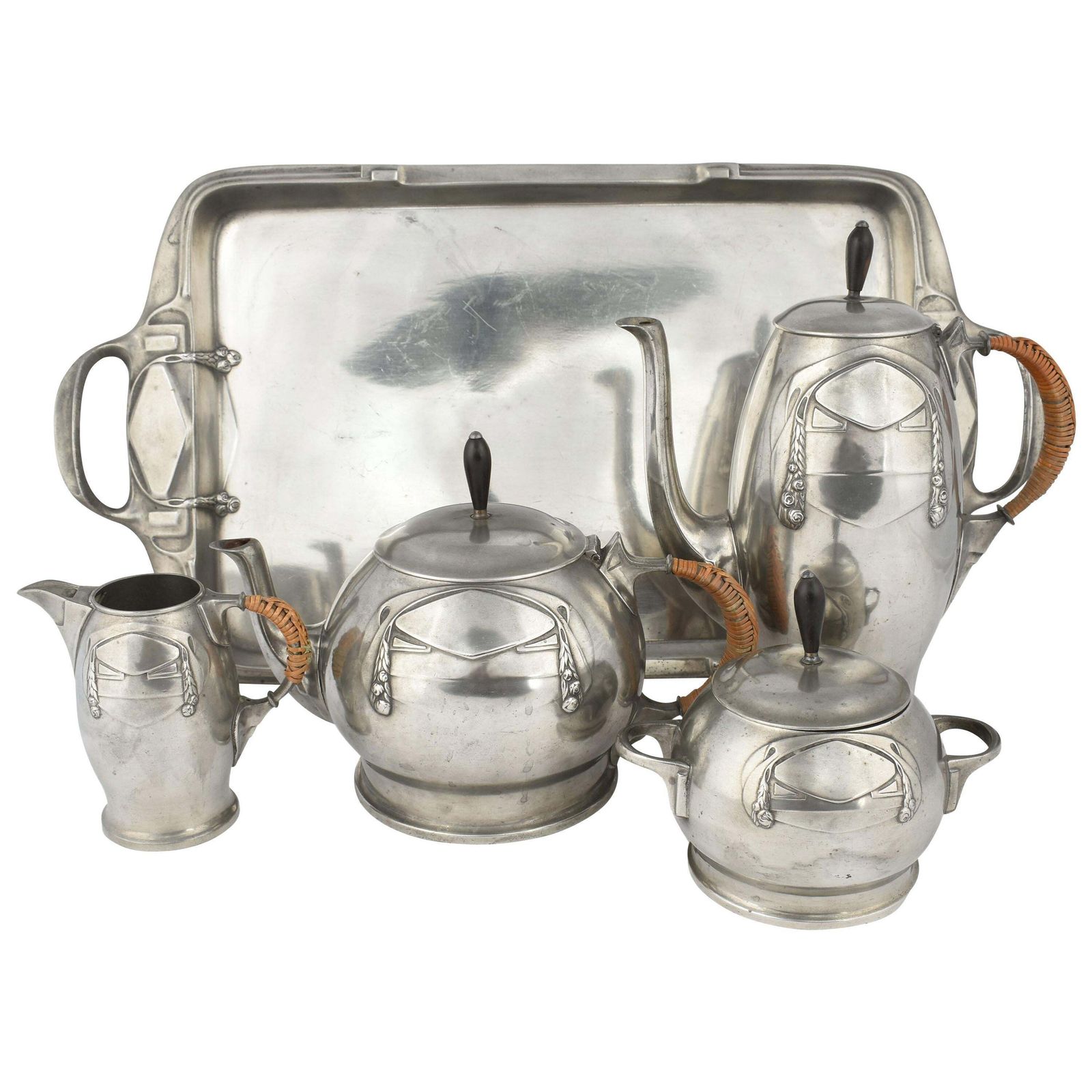 Jugenstil Silver Plate Centerpiece On Tray / Teaset By Karl Berghof, 1905
