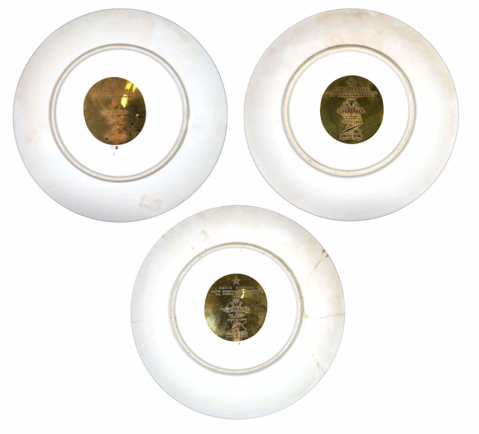 Earth Signs, Set Of 3 Plates From Zodiac Plate Series By P. Fornasetti, 1965 photo for sale