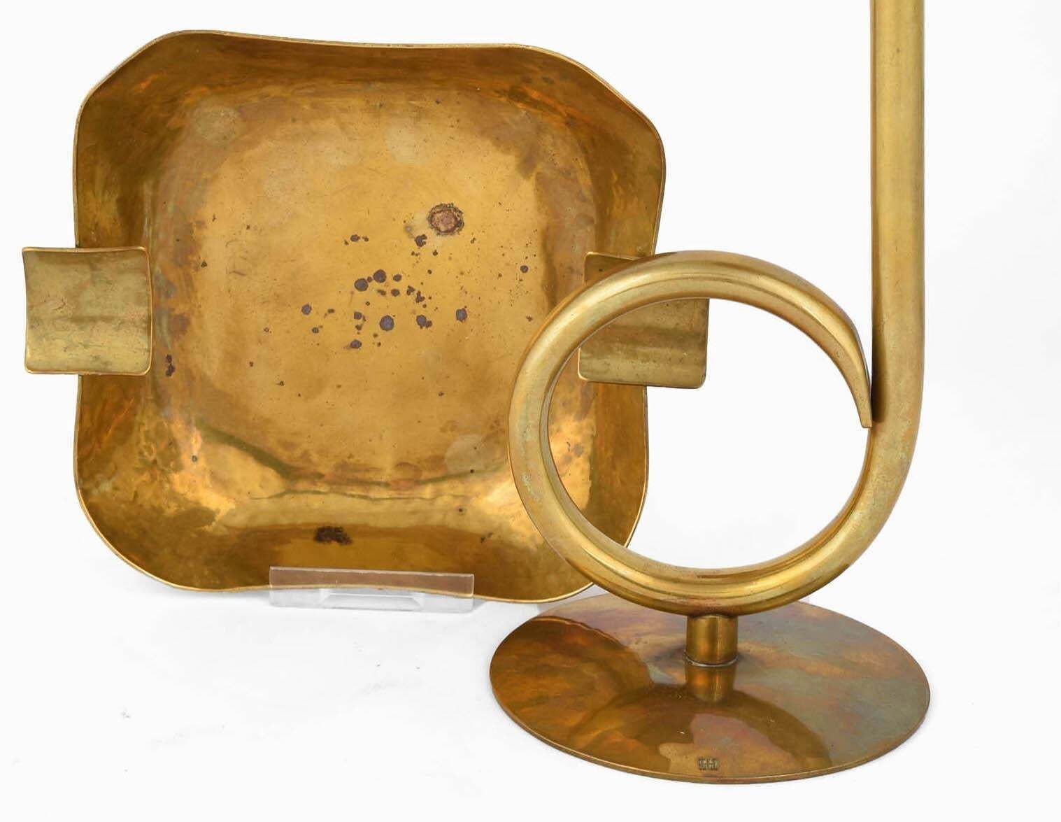 Vintage Brass Candlestick And Ashtray By Hayno Focken   Germany 1930s photo Home Decor