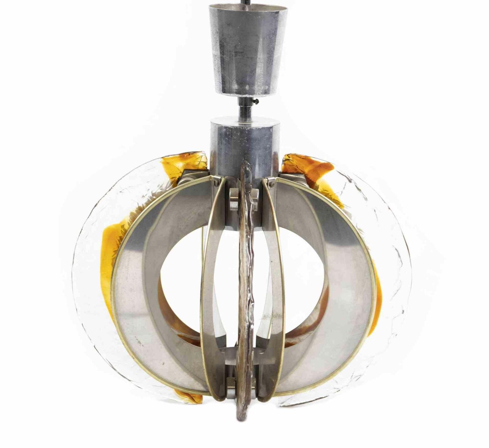 Vintage Glass And Steel Chandelier By La Luce Roma, Italy, 1970s photo for sale
