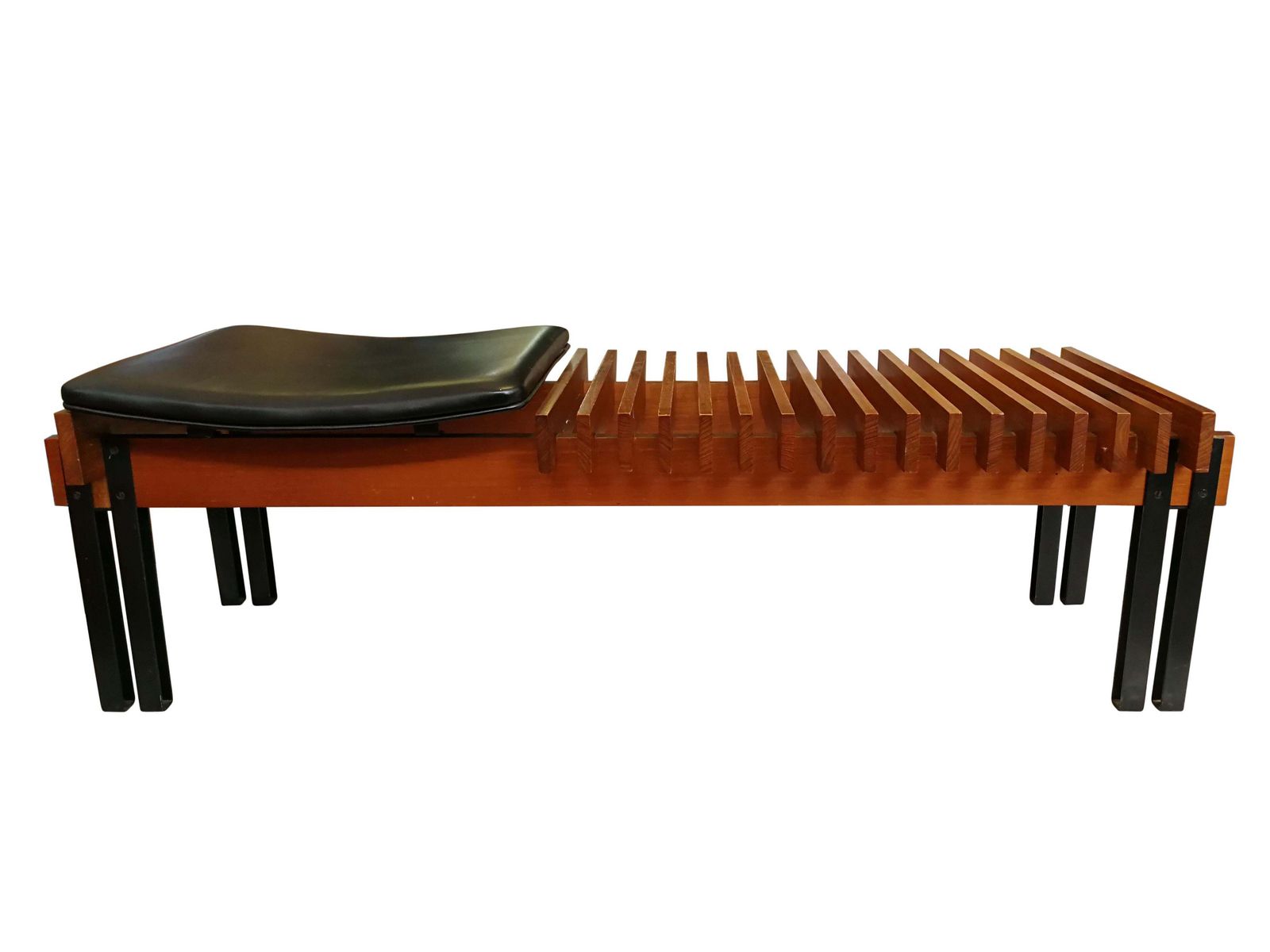 Vintage Wood Teak Bench In Lacquered Metal, Italian Production, 1960s photo for sale