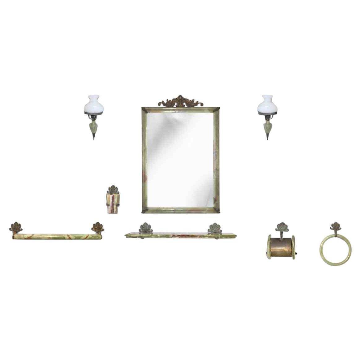 Vintage Bathroom Set In Green Marble, Italy Early 20th Century