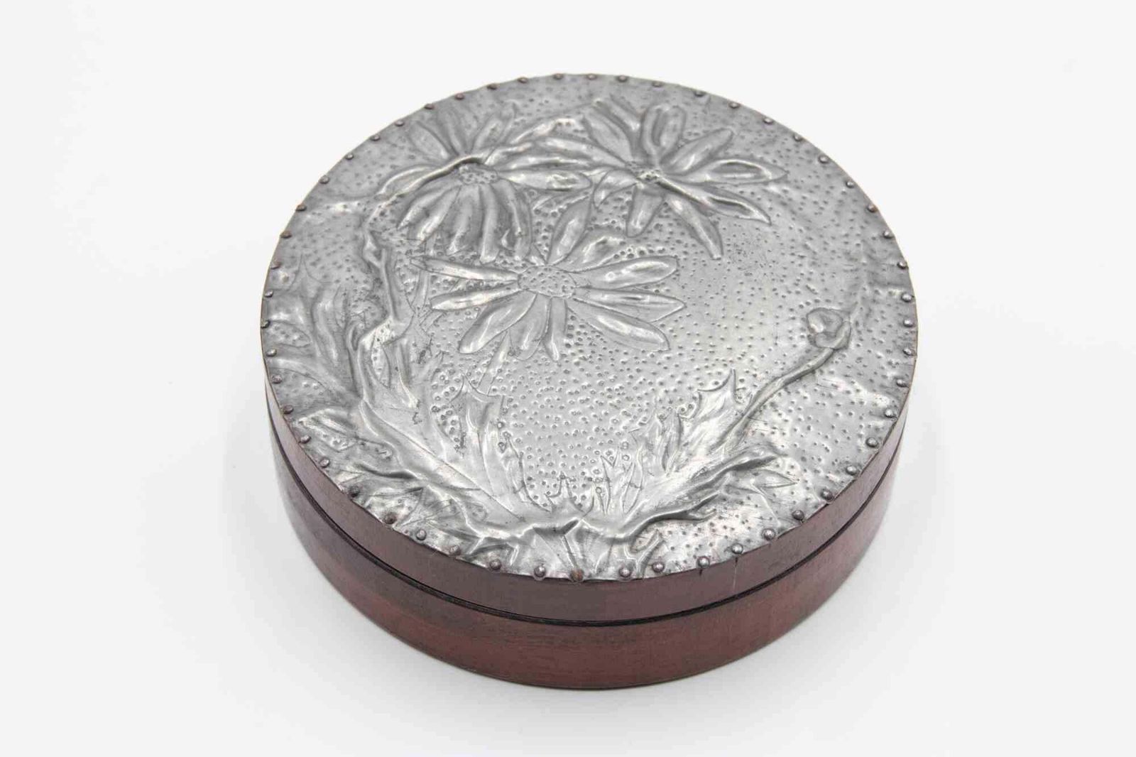 Vintage Pewter And Wooden Round Box, Italy, Early 20th Century photo furniture