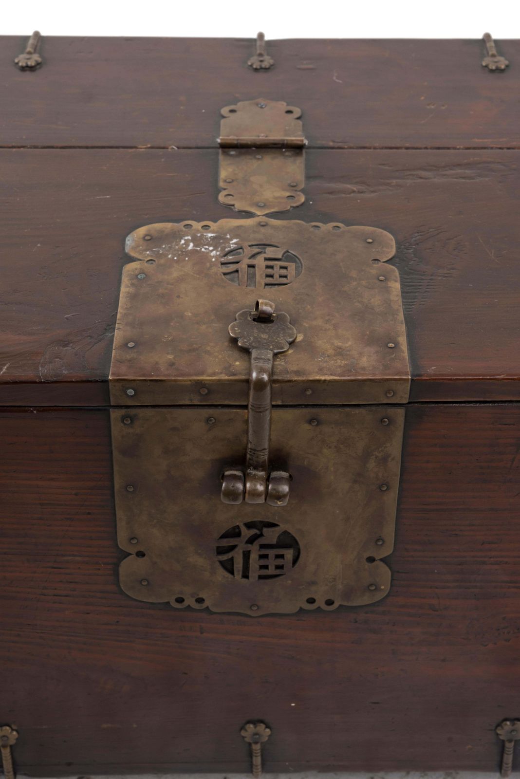 Old Chinese Chest In Wood With Decorations And Bronze Lock, 20th Century photo furniture