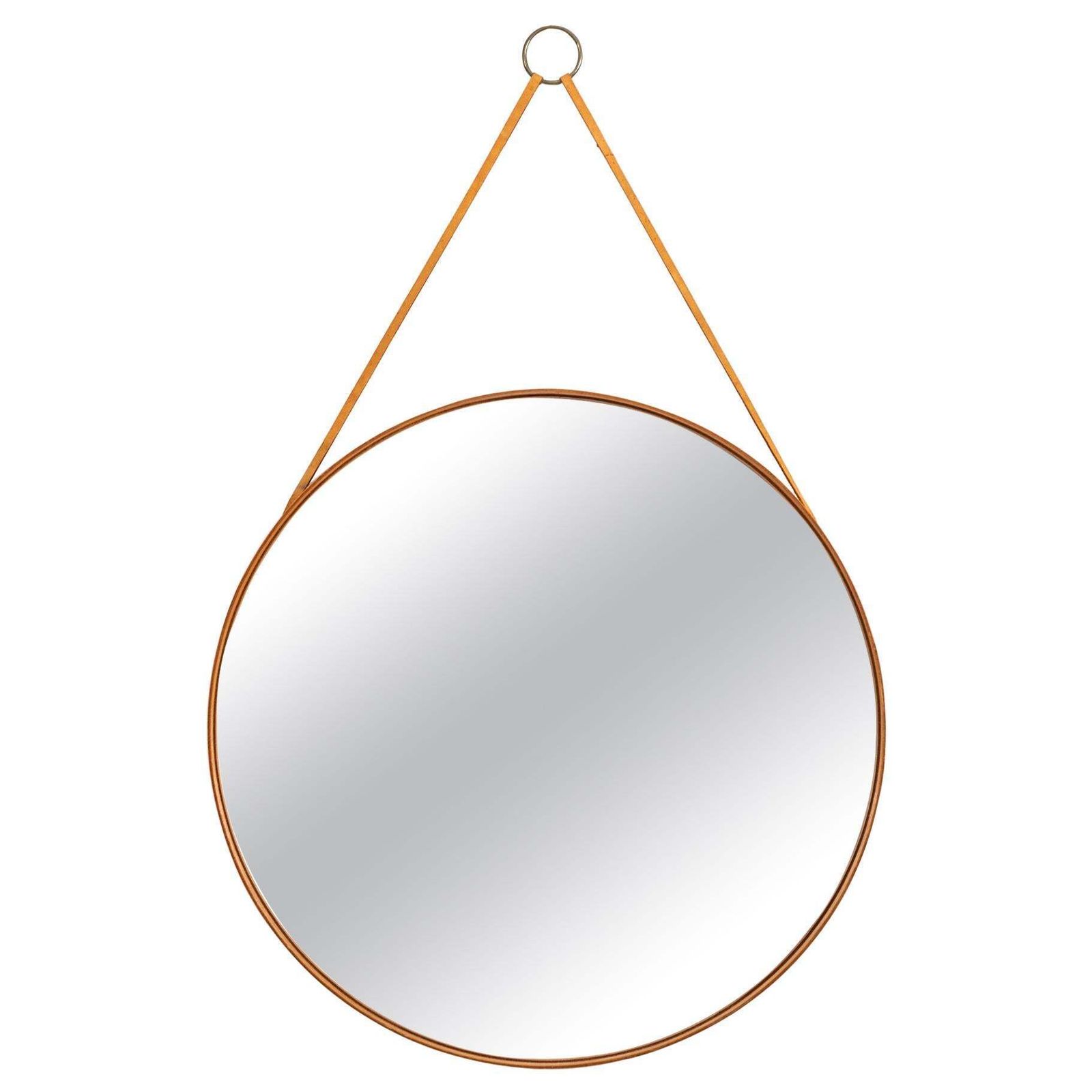 Round Mirror In Teak And Leather Produced By Glasmäster In Markaryd, Sweden