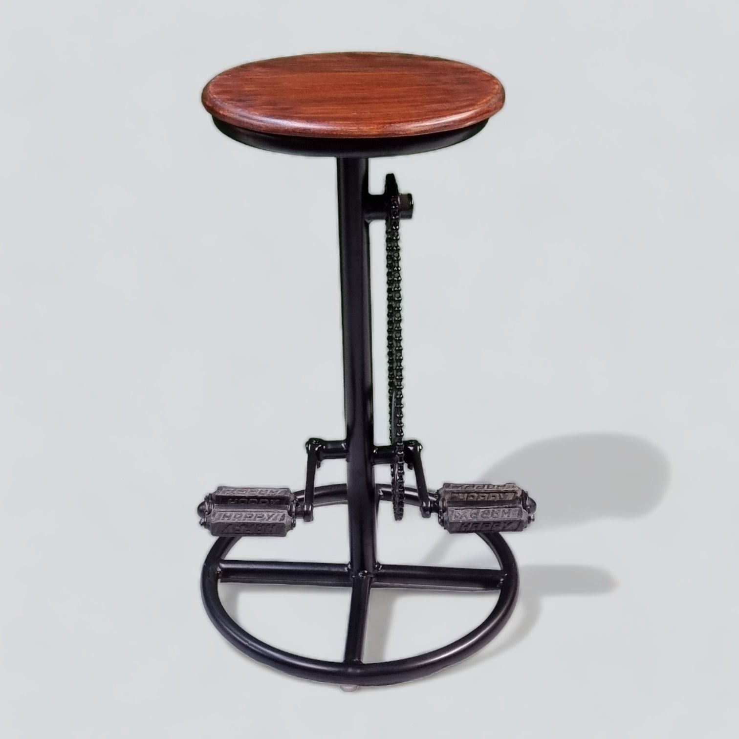 Upcycled Indian Cycle Bar Stool – Handcrafted Wrought Iron & Mango Wood With Pedal Design | Unique Furniture From Mid 1900s