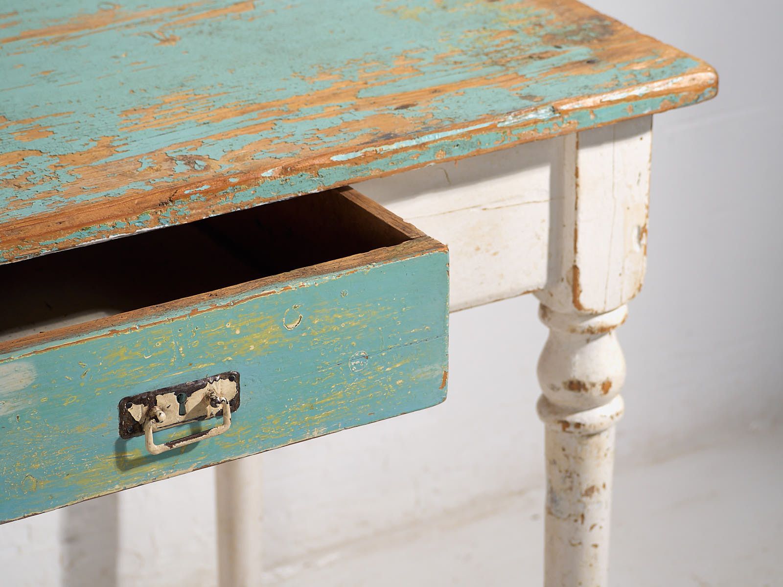 Antique Side Table With Turquoise Green Patina (C.1920) #7 photo Furniture