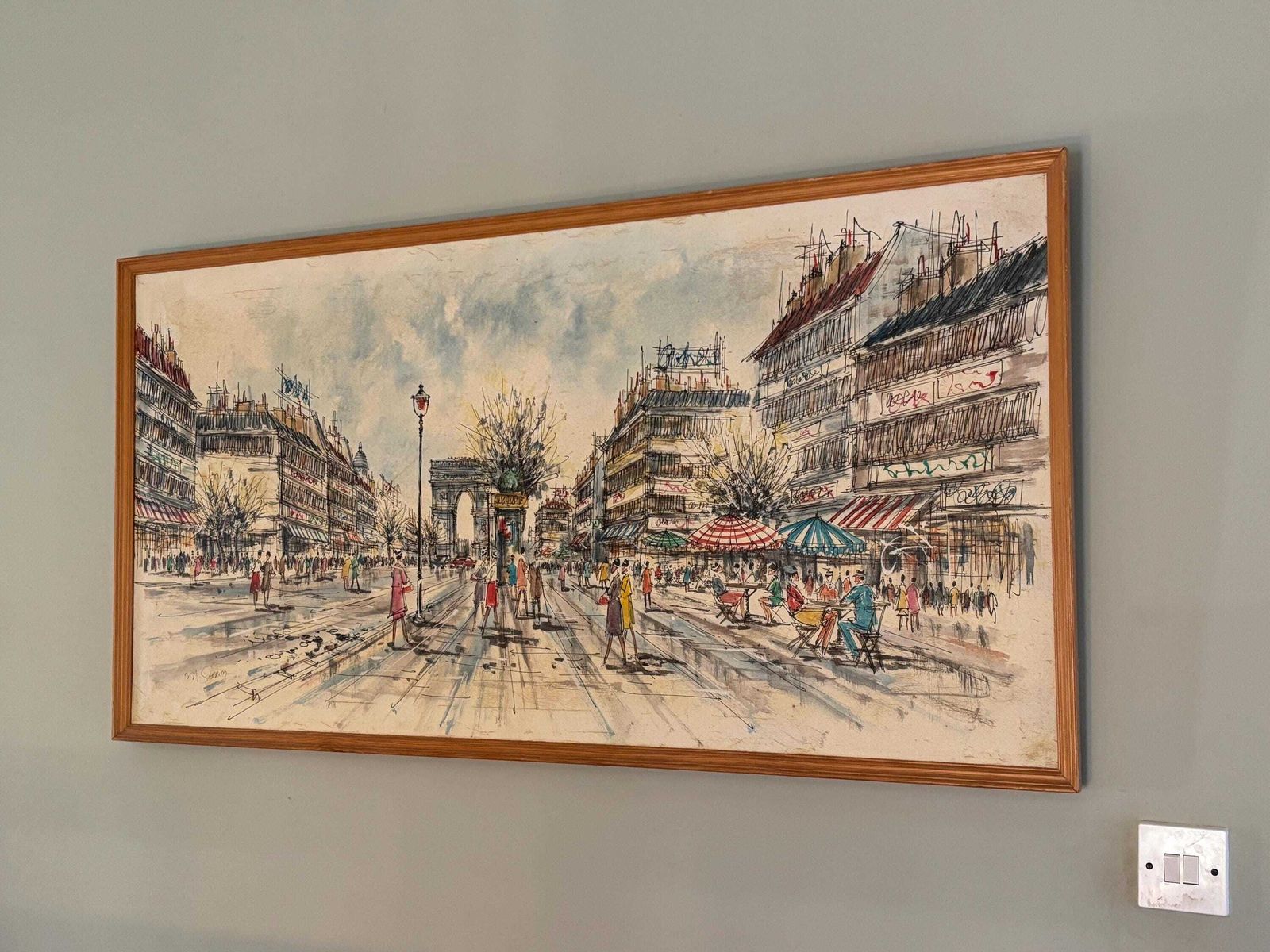 Marie Sadrim Signed Large Oil On Canvas Parisian Scene Framed 1970s photo for sale
