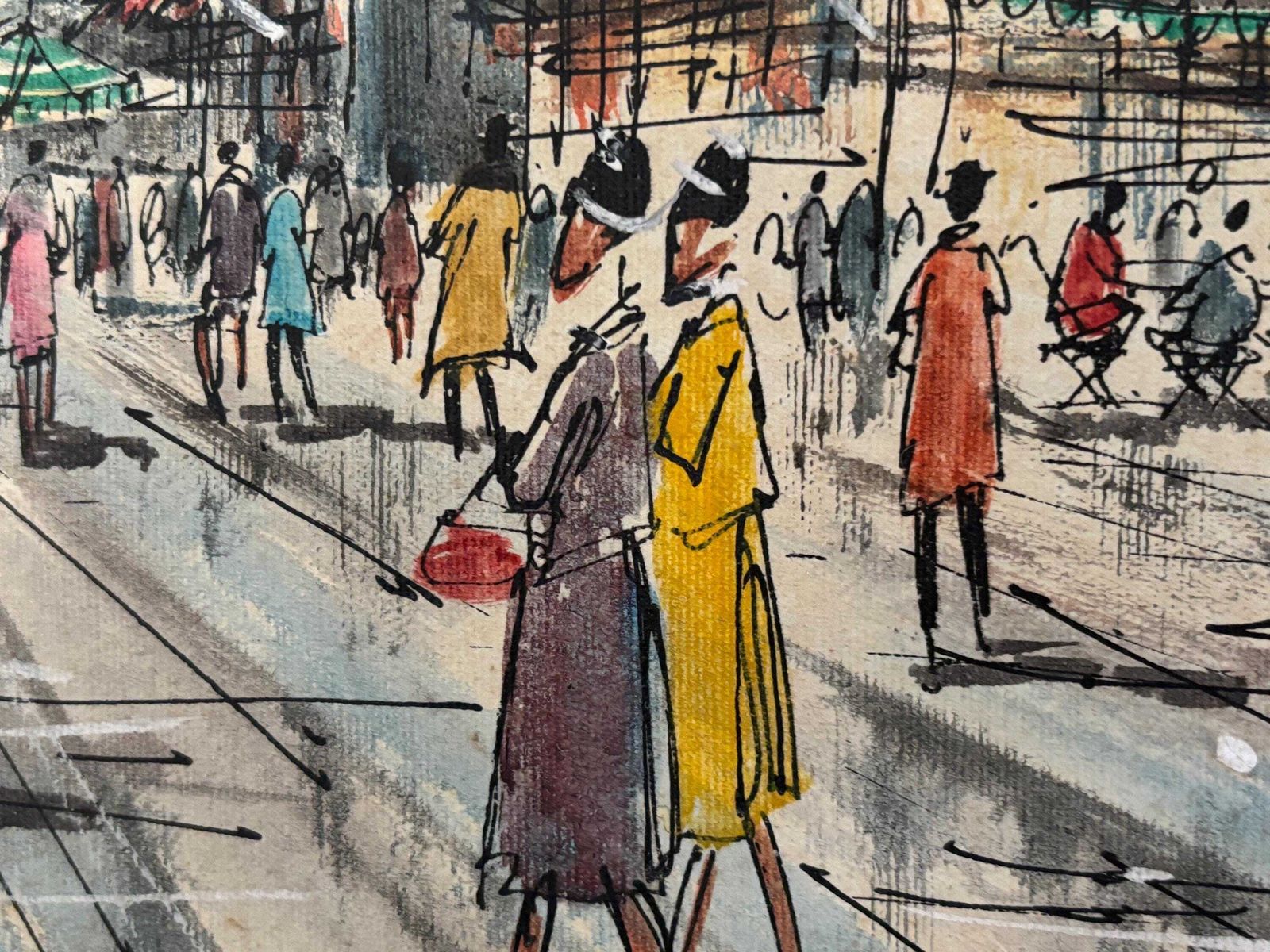 photo for sale Marie Sadrim Signed Large Oil On Canvas Parisian Scene Framed 1970s