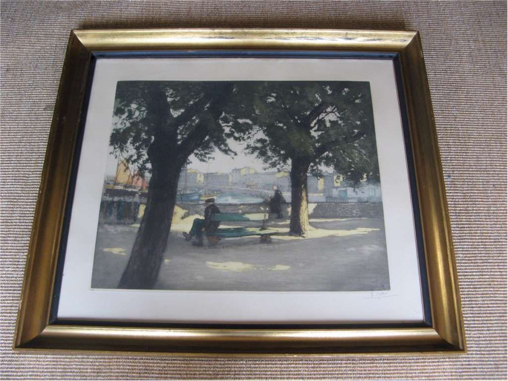 Gilt Framed Provencal View Lithograph Signed By H. Callor 1930s photo 253.0