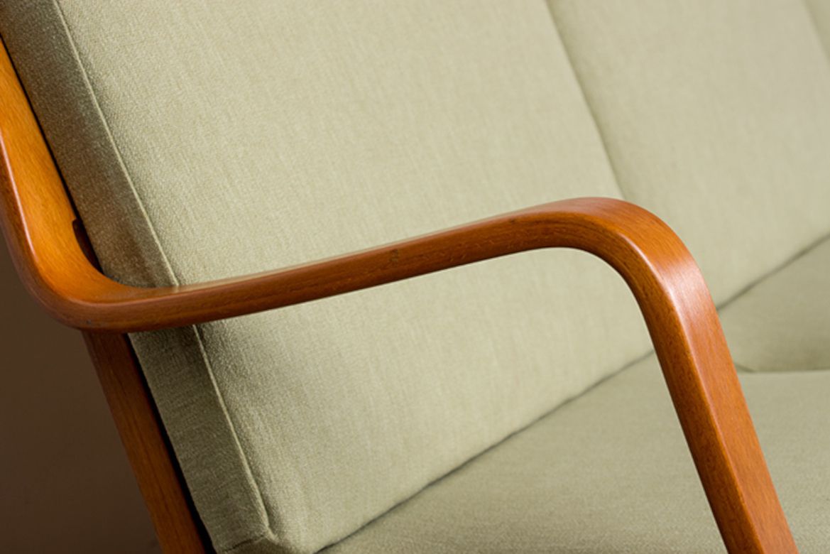 Danish 2 Seater Sofa In Laminated Beech And Mahogany Model Ax By Peter Hvidt And Orla Molgaard Nielsen For Fritz Hansen 1960. photo furniture