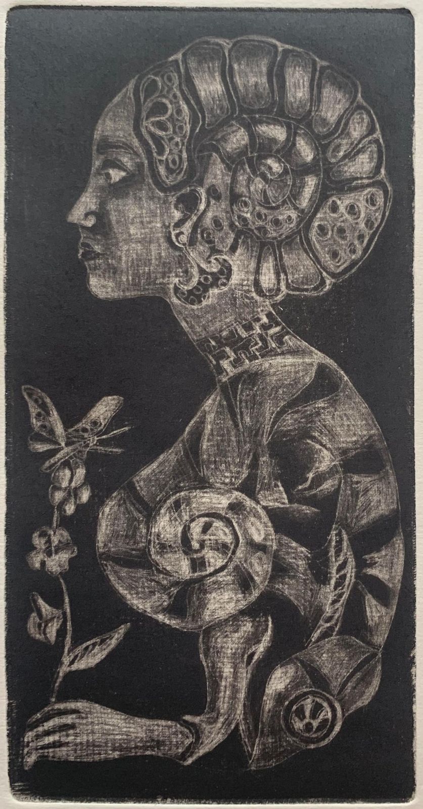 Krystyna Jaszkesunken Chameleon. Mezzotint Print, Figurative, Monochromatic, Polish Artist2023