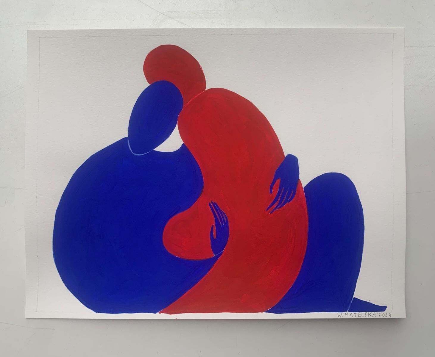 Waleria Matelskain Embrace. Figurative Painting On Paper, Young Art, Vibrant, European Art2024 photo furniture