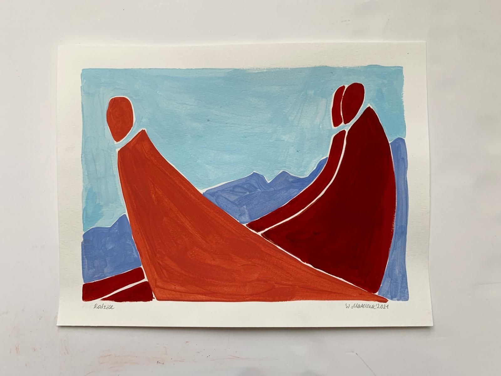 Waleria Matelskaparents   Figurative Painting On Paper, Young Art Minimalism, Vibrant 2021 photo furniture