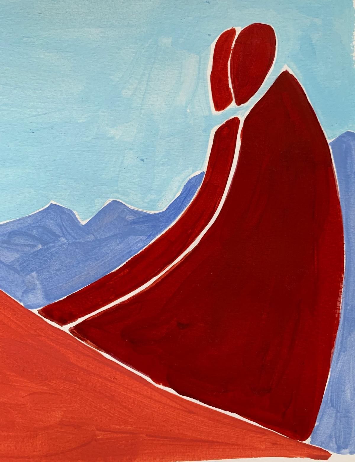 Waleria Matelskaparents   Figurative Painting On Paper, Young Art Minimalism, Vibrant 2021 photo for sale