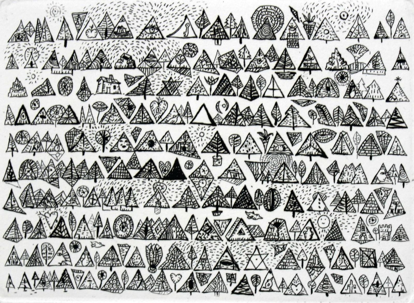 Jerzy Dmitrukrhythmic Breath Of A Coniferous Forest   Xxi Century, Black And White Etching2013